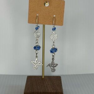 Silver and blue Hummingbird Earrings